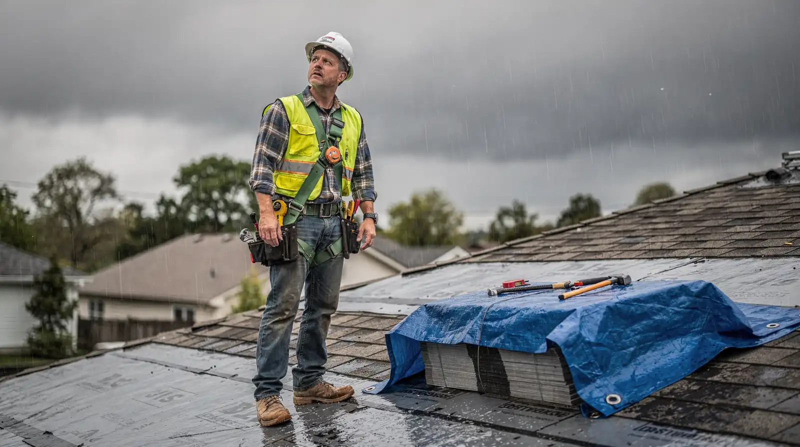 Rainy weather can delay roof replacement as it's unsafe to work on wet surfaces.; Moisture