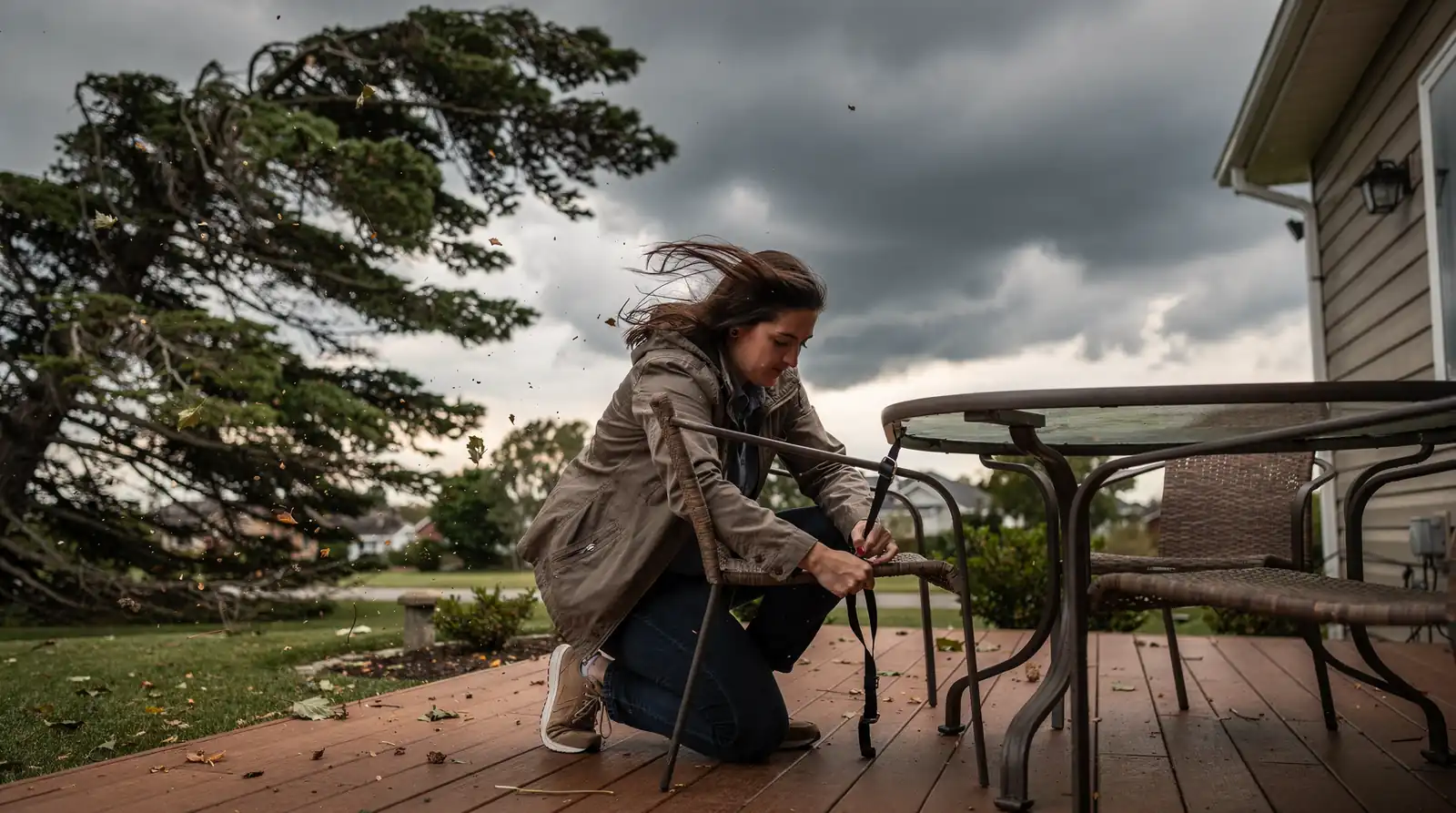 High winds pose risks to workers and materials during installation.; Severe storms can halt progress