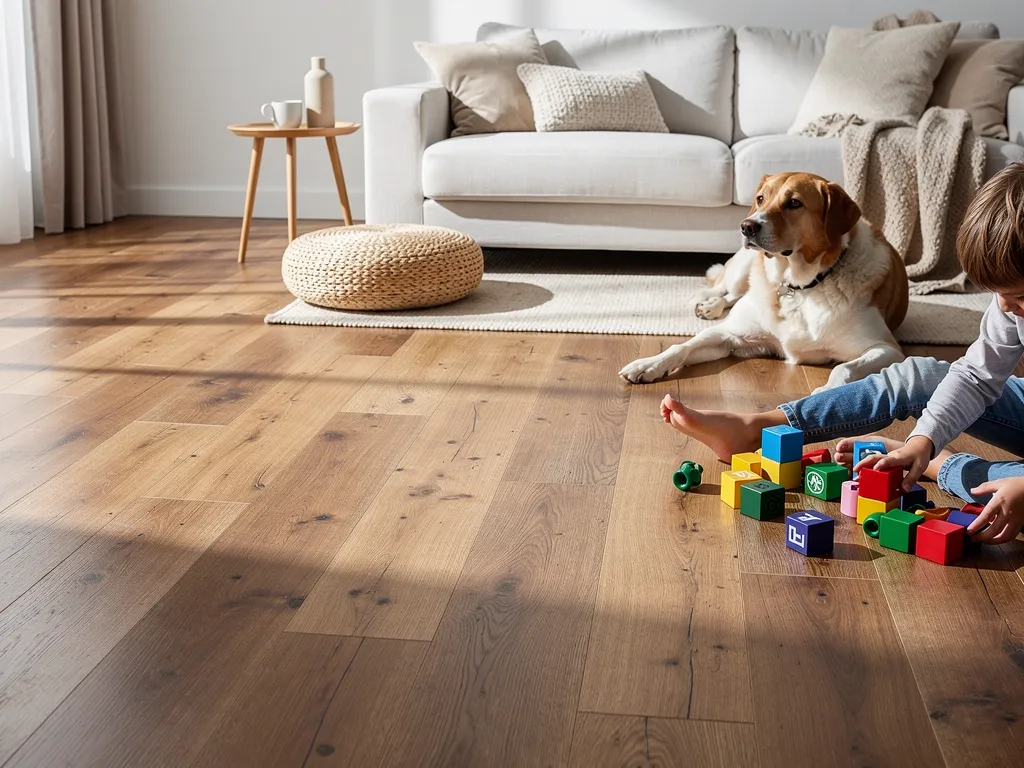 wire-brushed matte wood flooring with a soft low-sheen texture