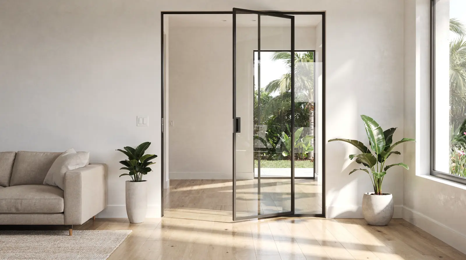 Glass interior doors create an open and airy feel, ideal for Boca Raton homes seeking
