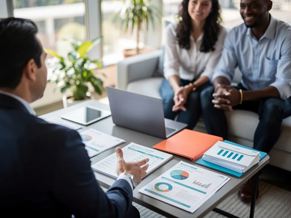 Financial advisor and startup founder discussing referral partnership benefits