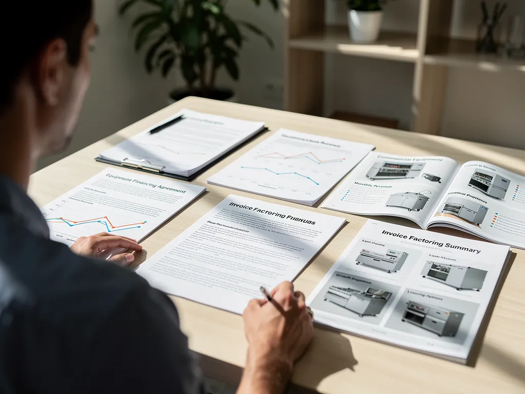 Business owner reviewing alternative financing options like revenue-based and equipment financing