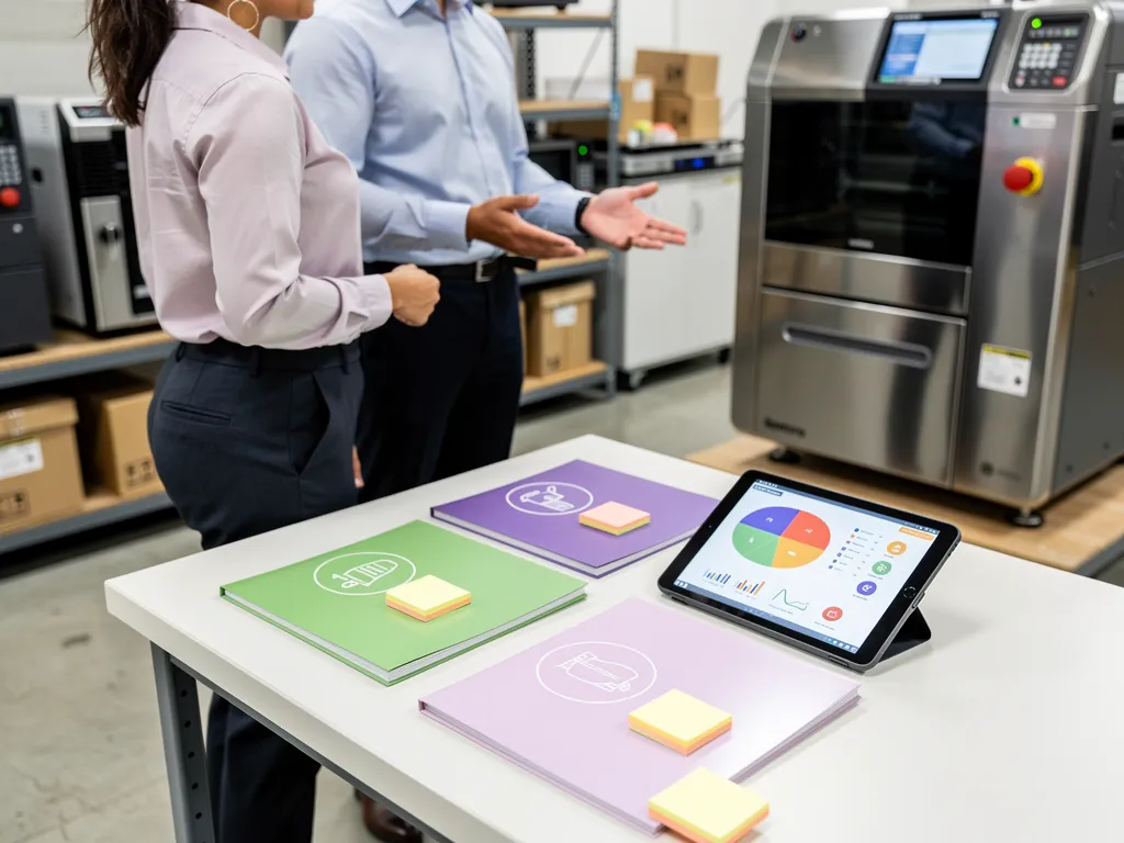 Business owner reviewing lease-end purchase options for equipment