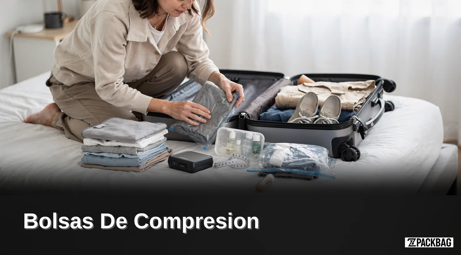 El sistema de compresión retira una parte significativa del aire de la ropa antes de empacar