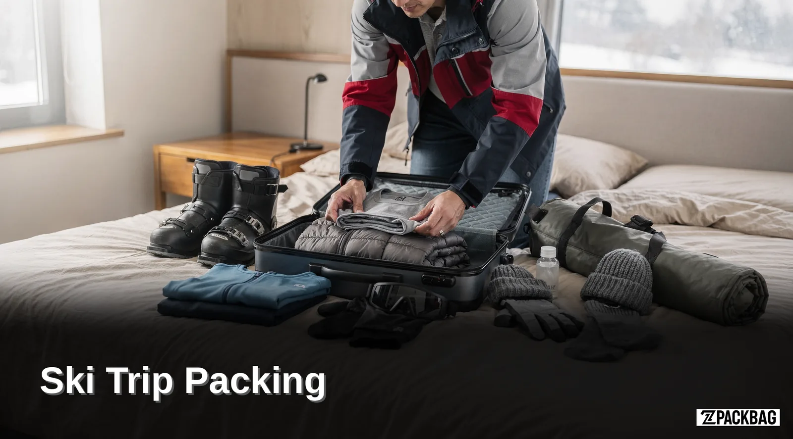 A compression system lets skiers fit two weeks of winter clothing including jackets and layers into one carry-on