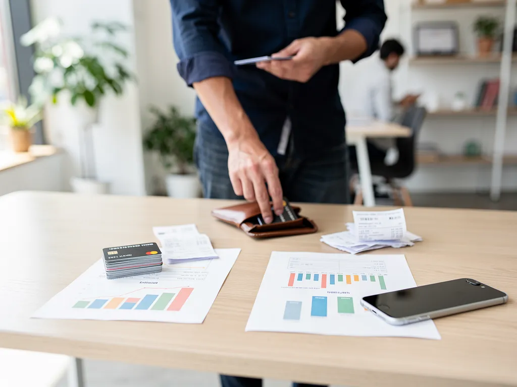 Business owner tracking expenses and payment history on a laptop