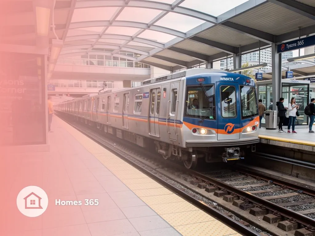 Washington Metro train arriving at a Tysons Corner station with passengers