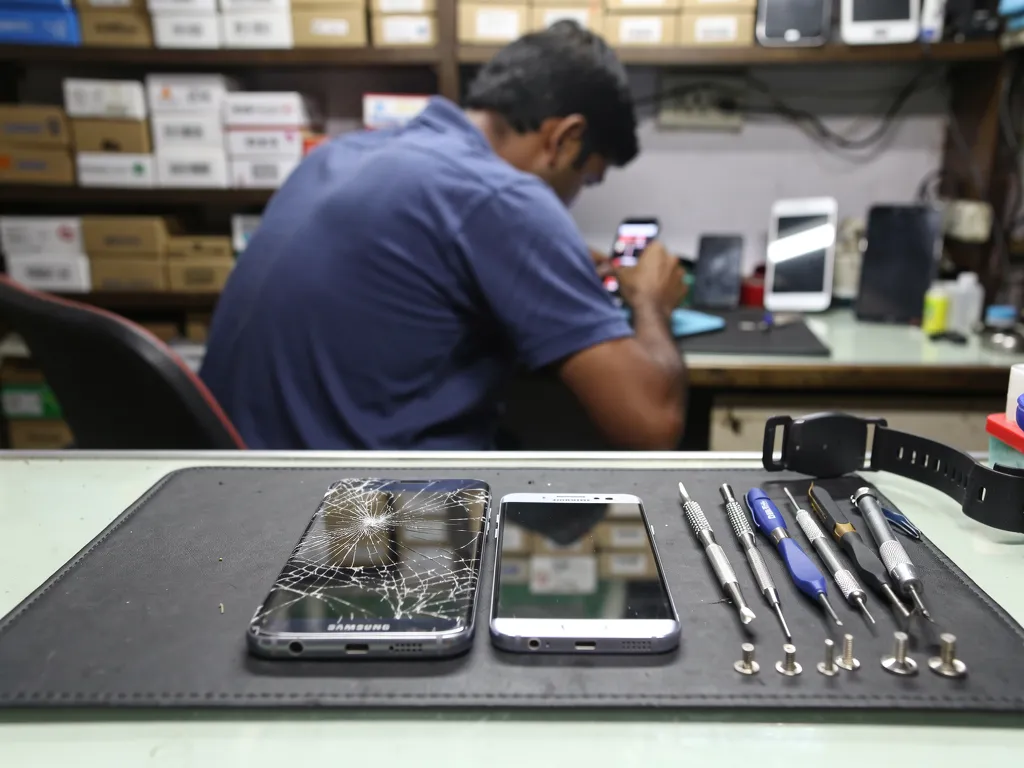 How does Samsung Galaxy smartphone screen replacement service work at Sharma Telecom