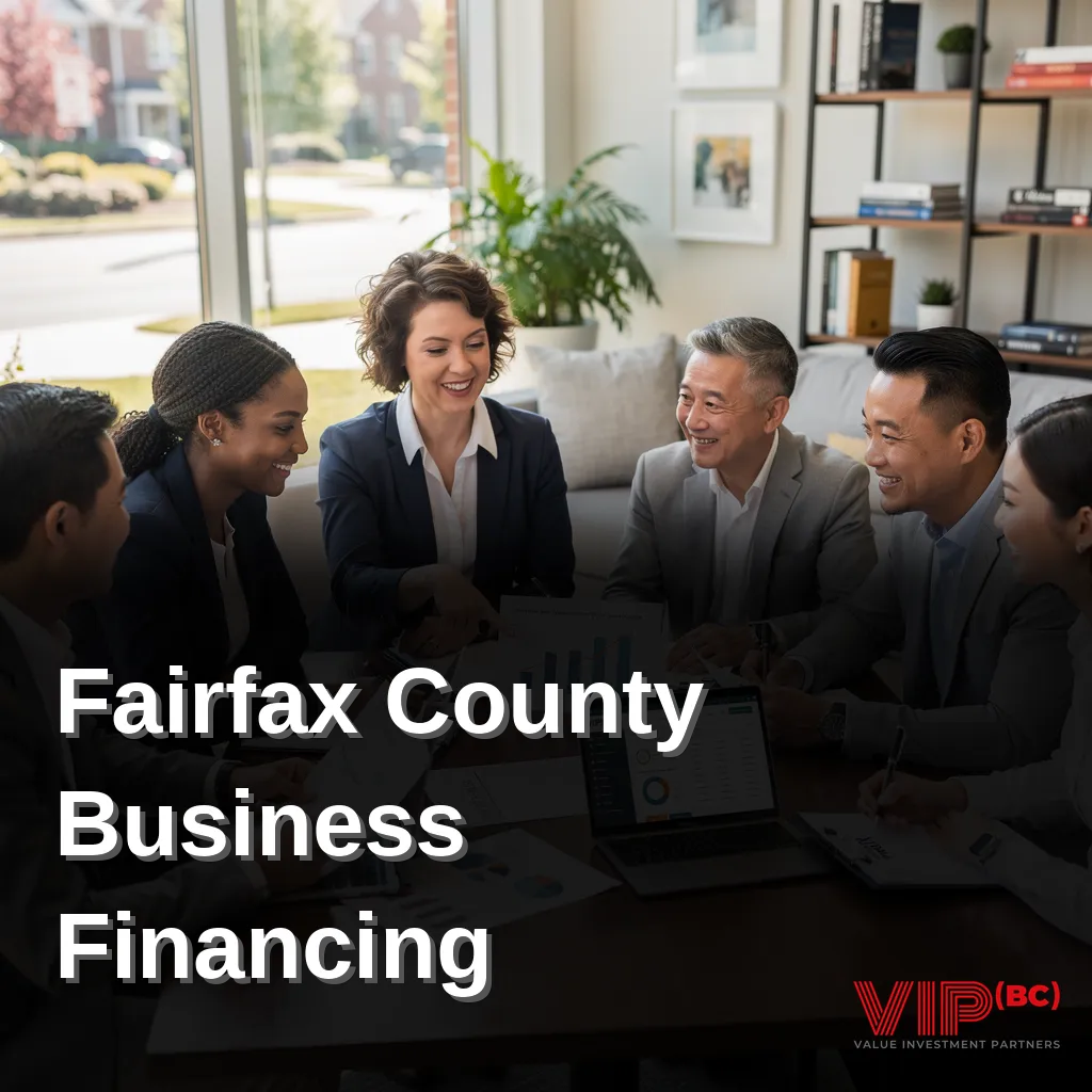 A diverse group of entrepreneurs in Fairfax County collaborating enthusiastically around a table, discussing financial