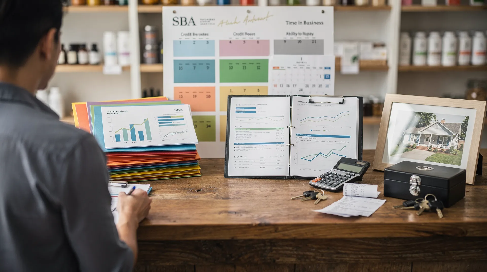 Checklist of SBA loan eligibility criteria on a clipboard