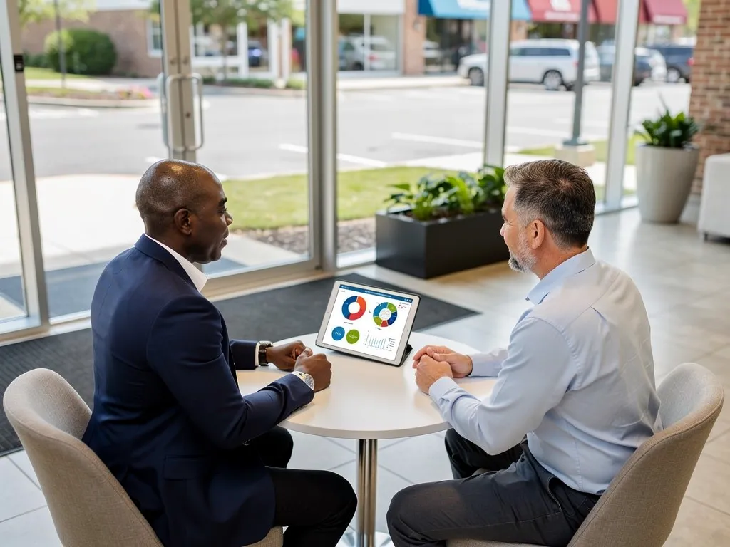 Local credit advisor consulting with a small business owner in an office