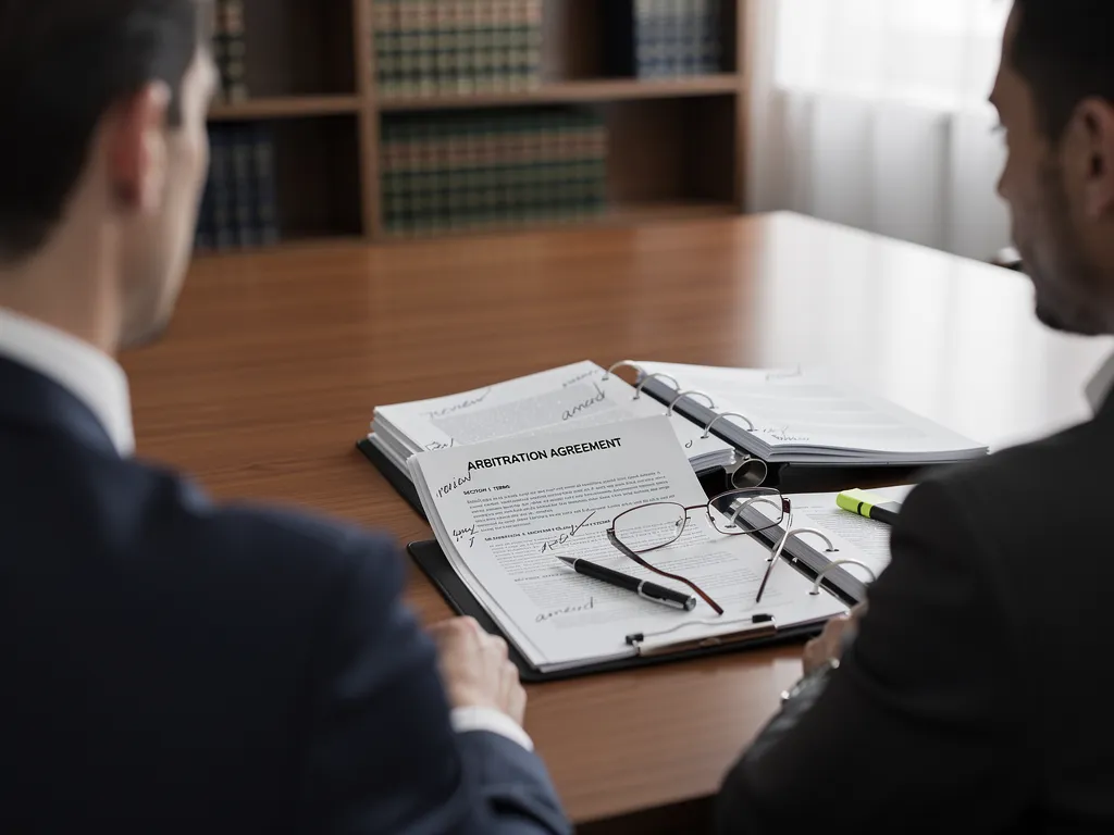 Attorneys reviewing 2026 ICC arbitration rules HEAP provisions at a conference table
