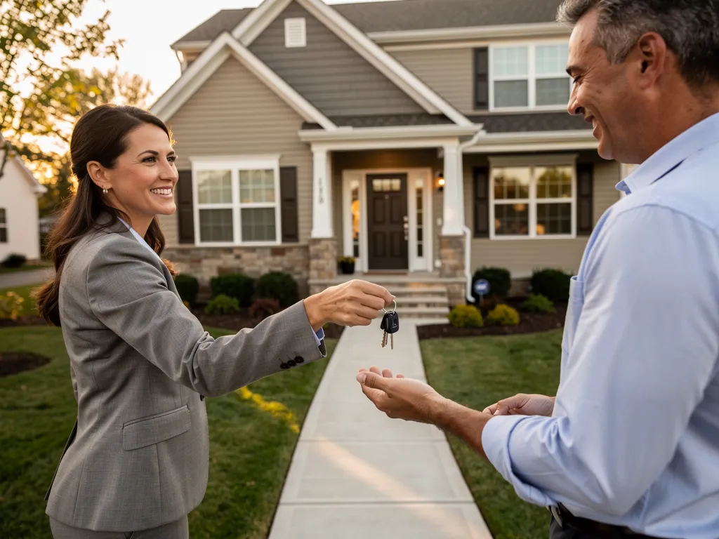 Real estate agent handing house keys to a homeowner