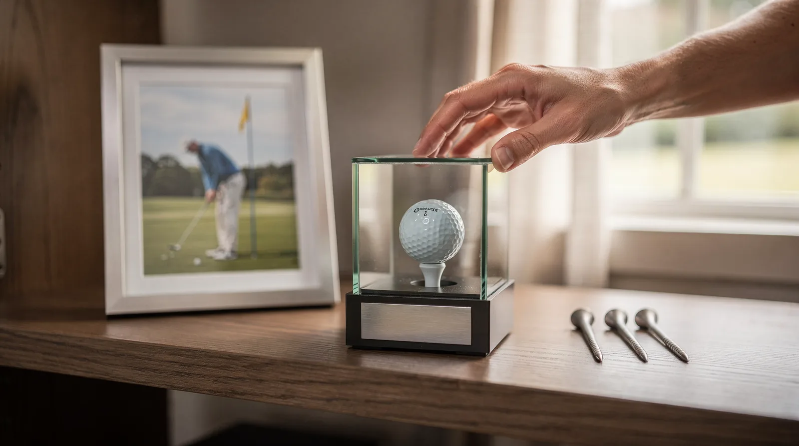 Golfers seek a dedicated product specifically built to display a hole-in-one achievement.