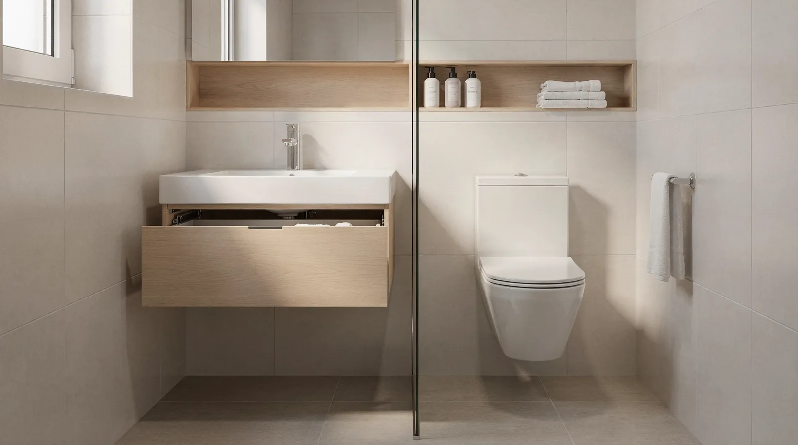 Selecting appropriately scaled fixtures allows small bathrooms and powder rooms to remain fully functional while