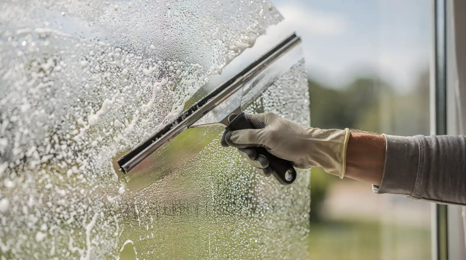 Combining a professional-grade squeegee with a simple mix of dish soap and water
