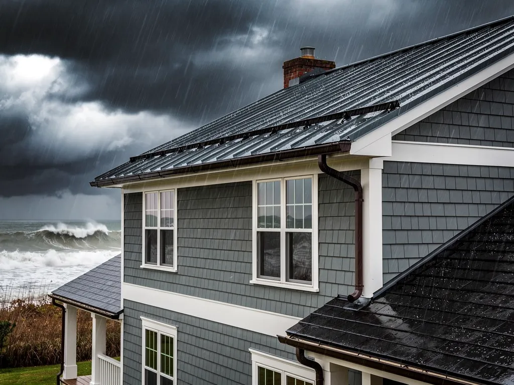 Storm clouds over a Chesapeake Bay-area residential roof