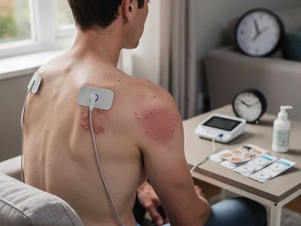 Close-up of mild skin redness near TENS electrode placement site