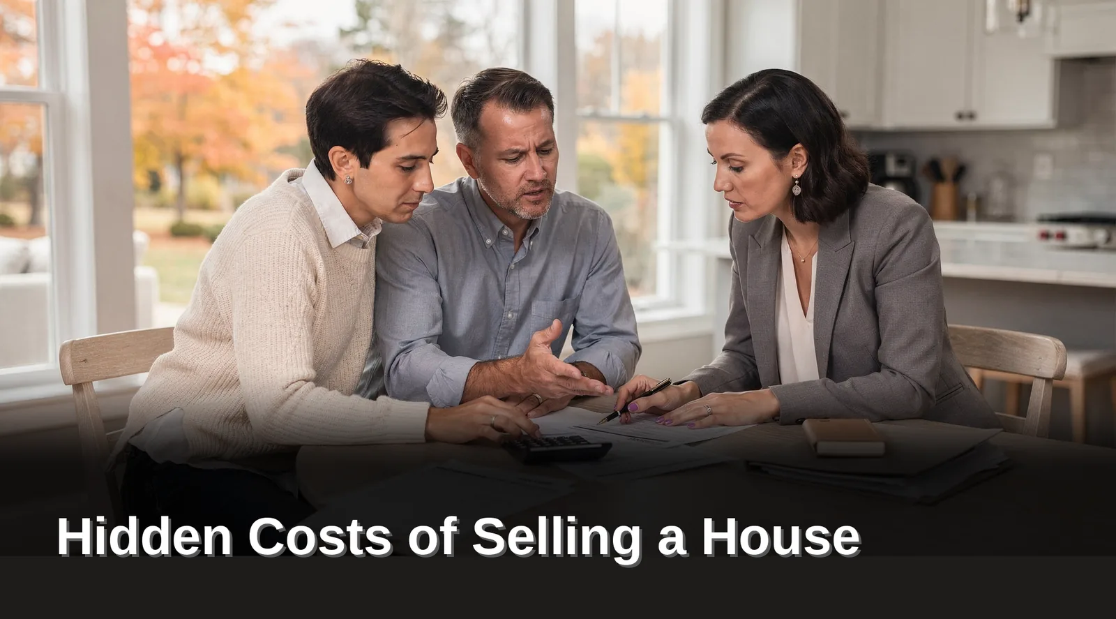Massachusetts seller reviewing a closing cost net sheet at the kitchen table