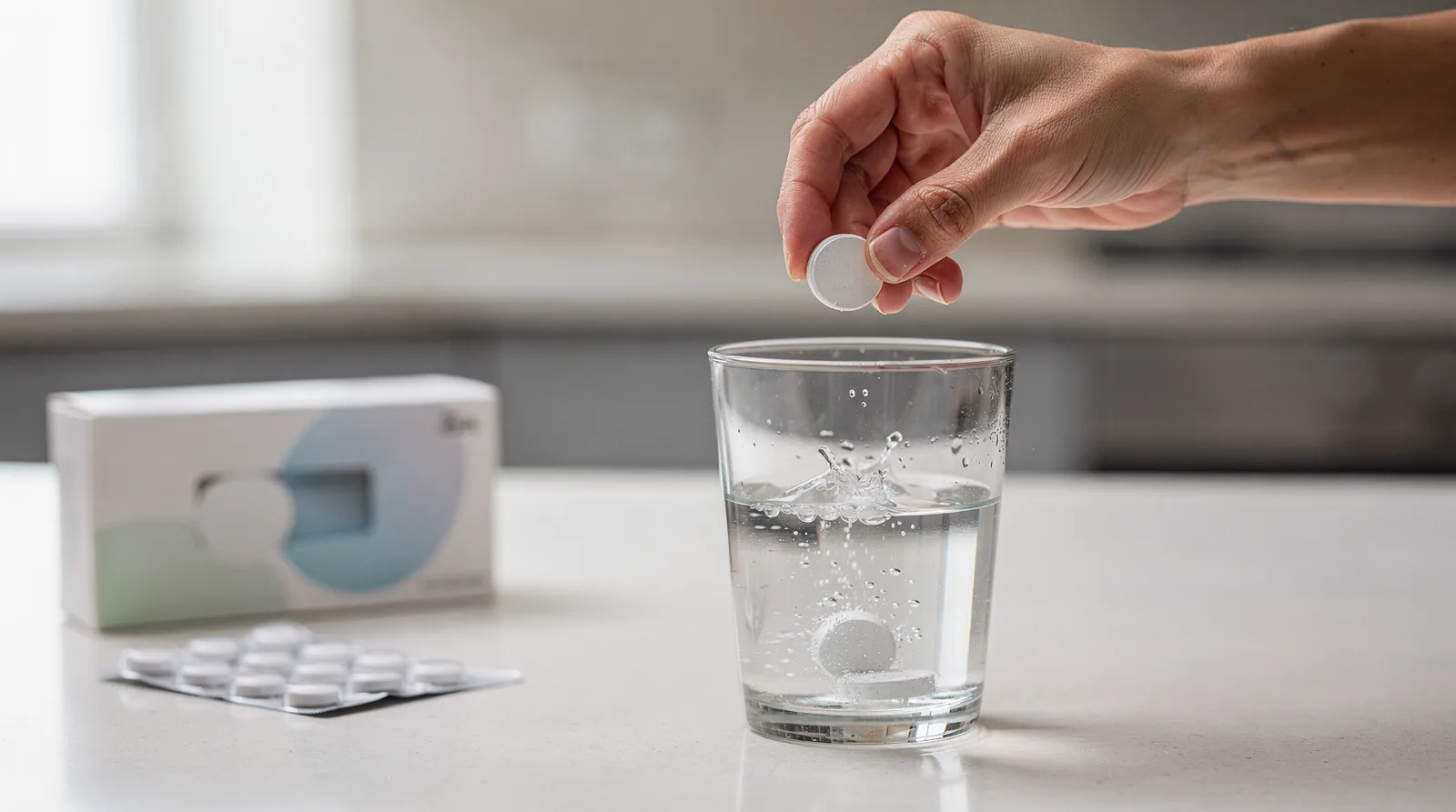 A hydrogen tablet transforms a standard glass of water into an antioxidant-rich beverage in under