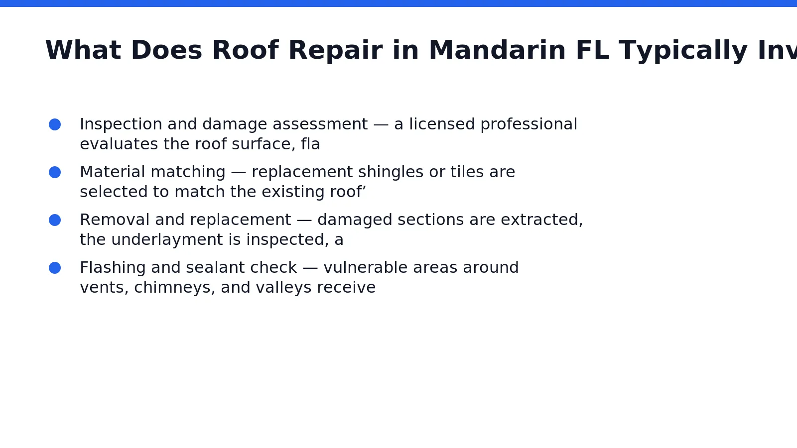 A roof repair mandarin fl project begins with identifying visible warning signs that signal material