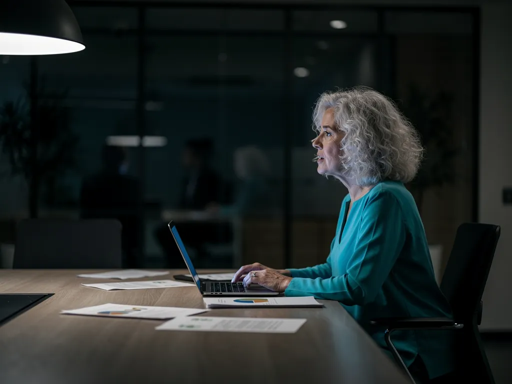 Manager rehearsing a difficult conversation alone at night