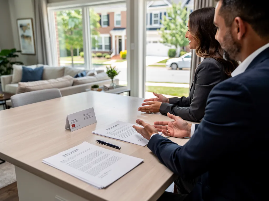 Buyer and agent signing a purchase offer at a desk