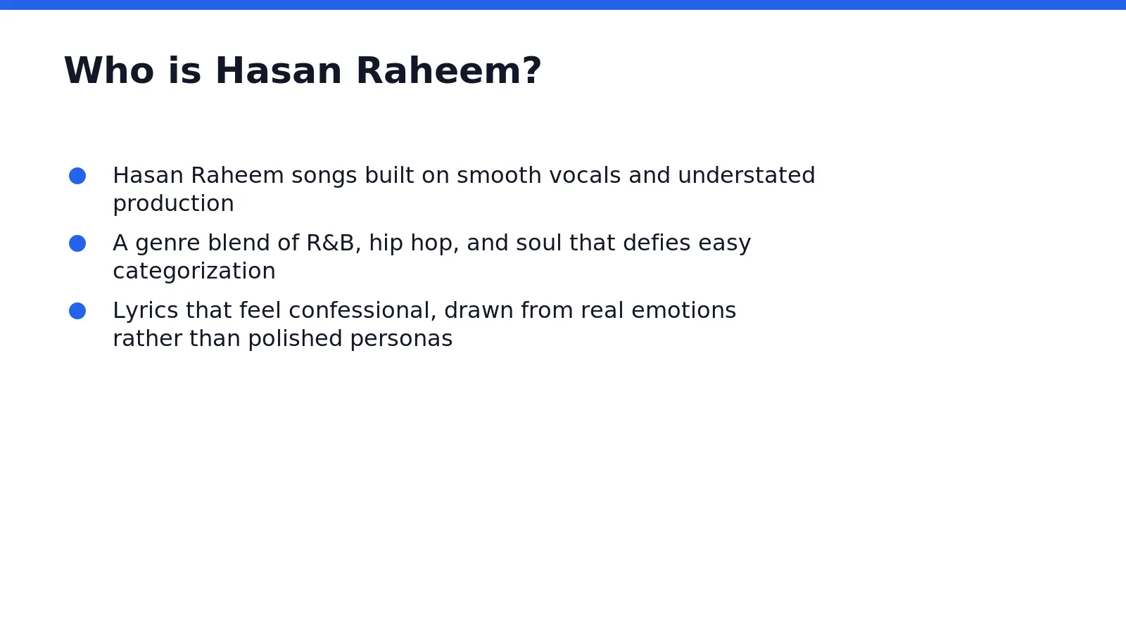 Hasan Raheem is a Pakistani singer, songwriter, and rapper whose music blends R&B, hip hop