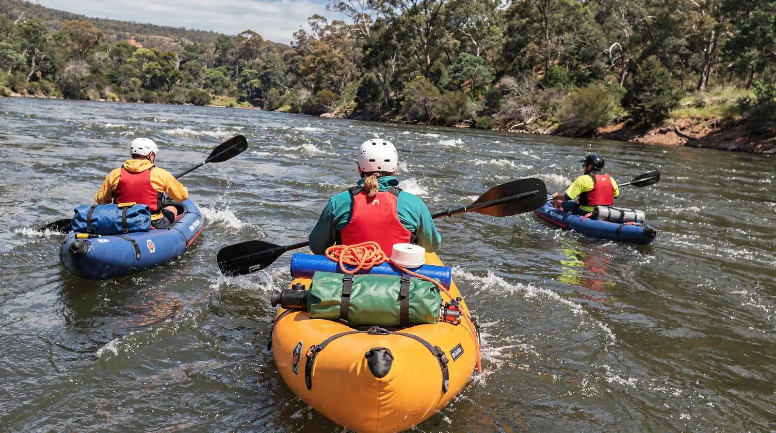 Packraft gear and safety equipment for alpine rivers