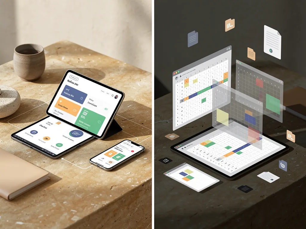 Side-by-side comparison of Pocket Accountant and spreadsheet bookkeeping