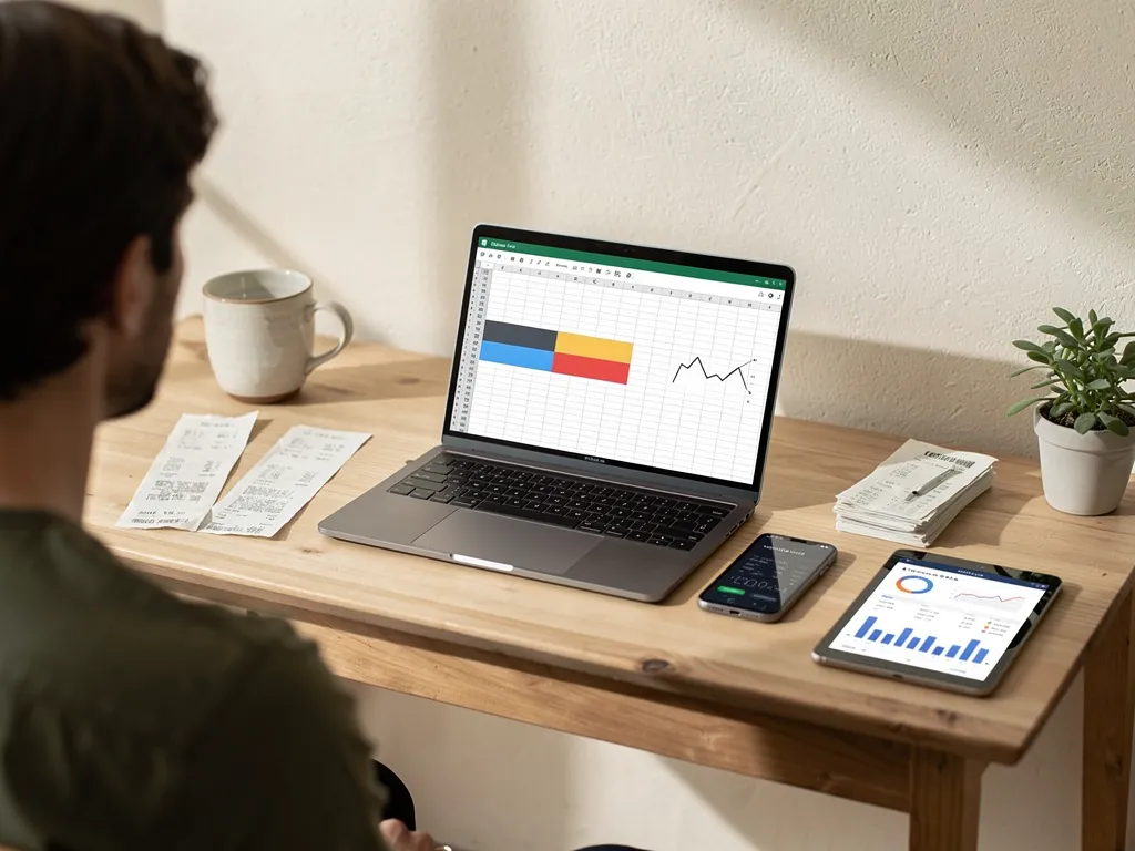 New small business owner entering figures into a spreadsheet