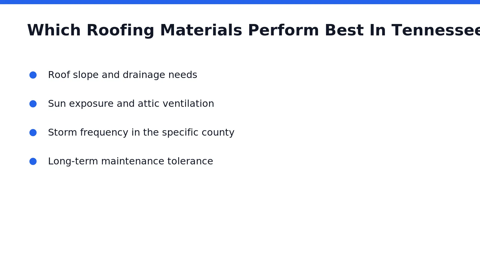 Eight material categories hold up best across Middle Tennessee's mix of heat, humidity, hail