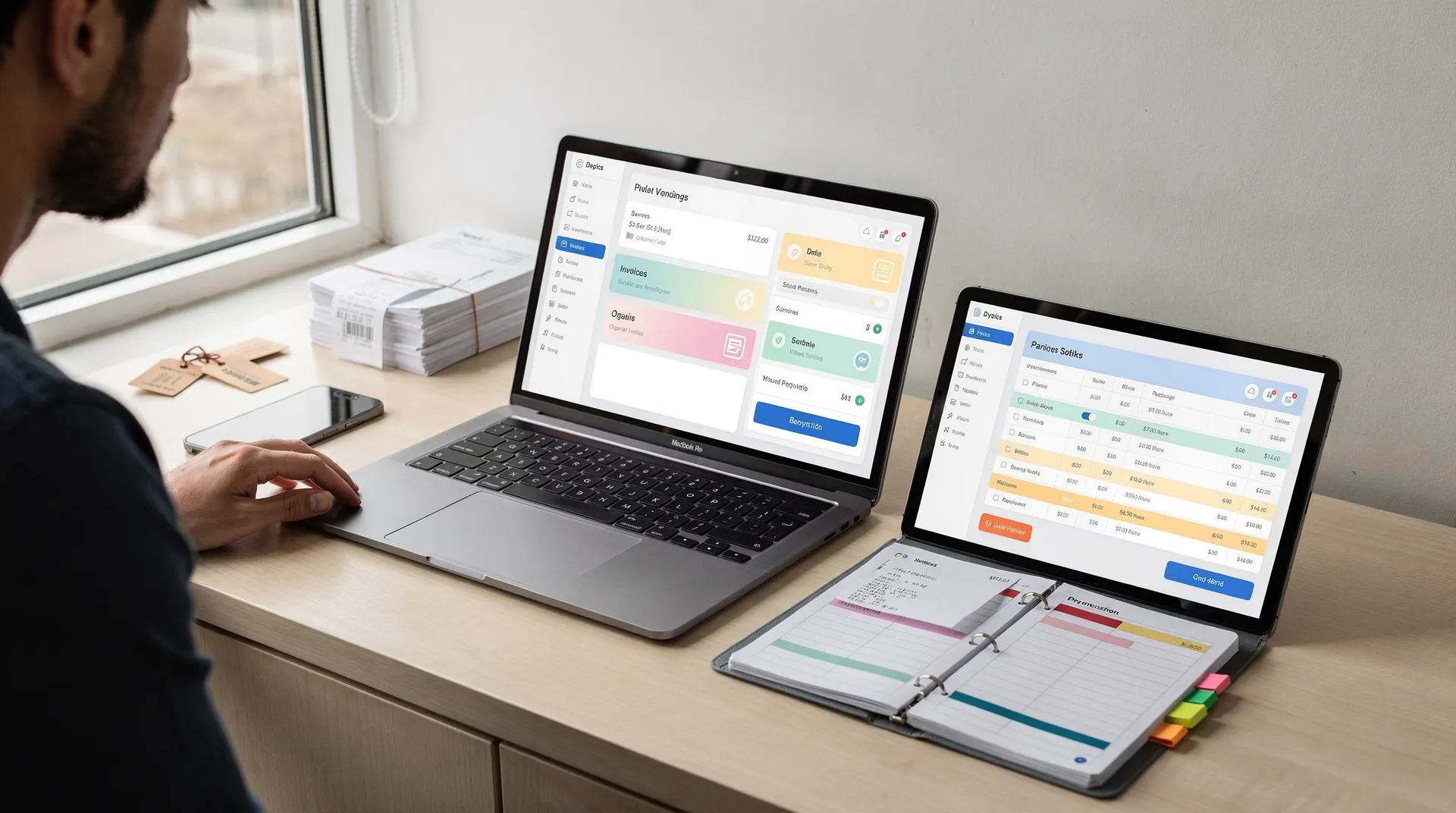 A complete invoice pairs billing details with organized client records, turning a simple document