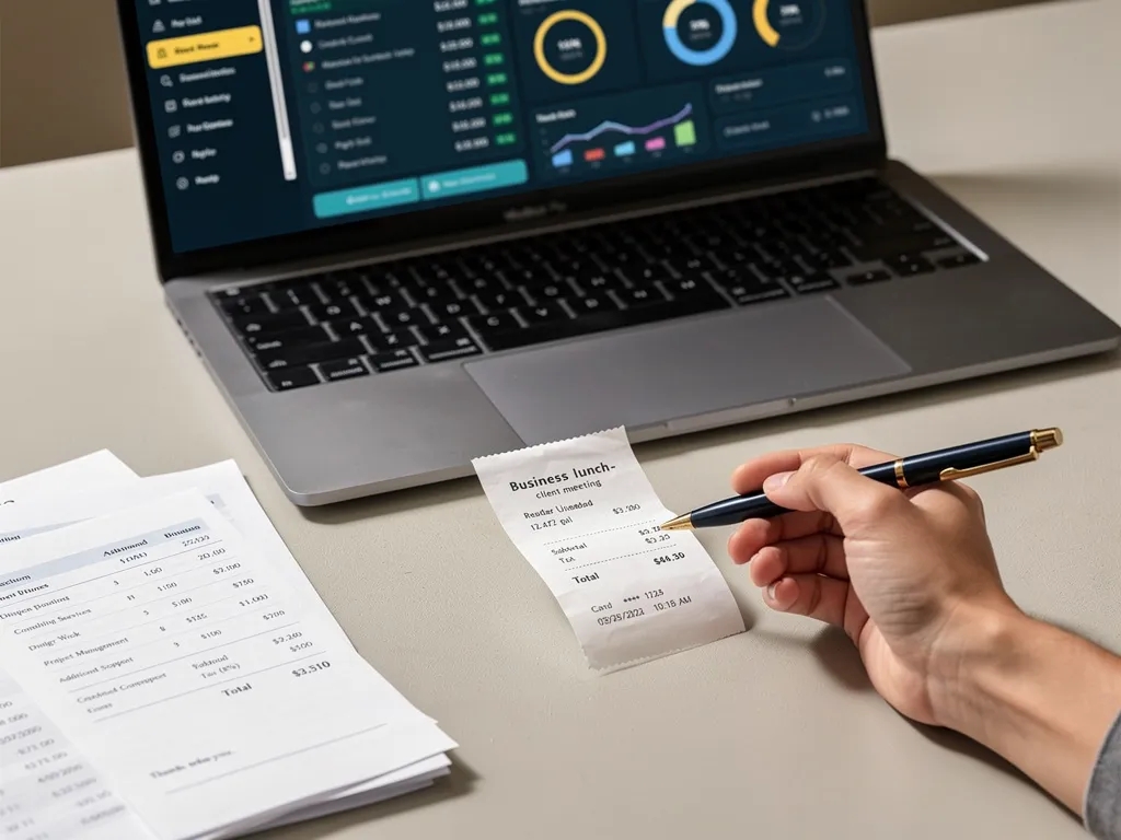 Business owner writing a note explaining a receipt's purpose
