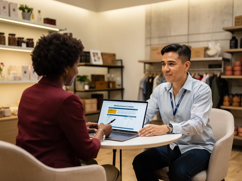 advisor guiding small business owner through EIN based credit application