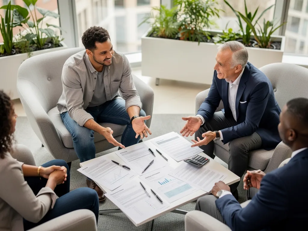 Business owners at different growth stages reviewing financing options together