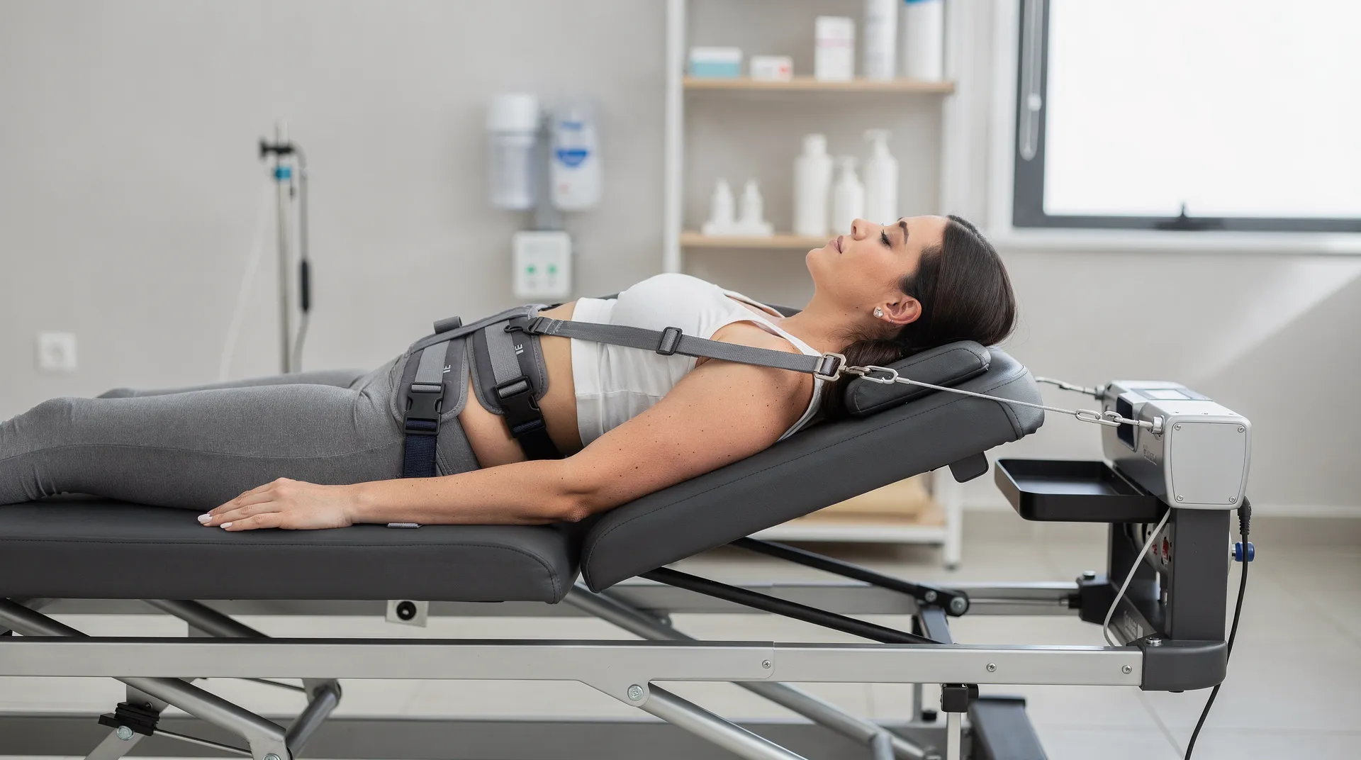 Spinal decompression changes the force and position of the spine, creating negative pressure