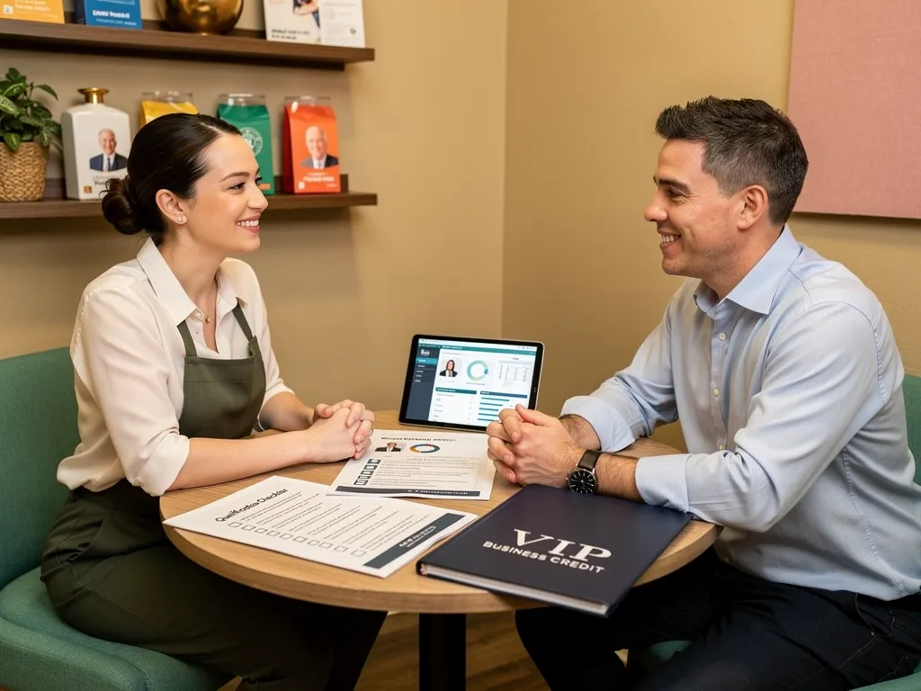 Advisor guiding a business owner through a credit qualification review