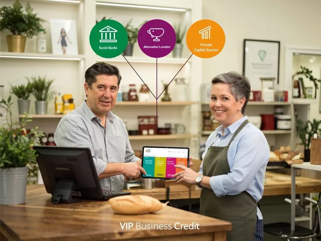 Business owner reviewing private capital options alongside a bank loan offer
