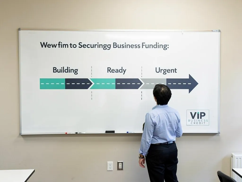 Roadmap graphic showing credit-building steps leading to a funded loan