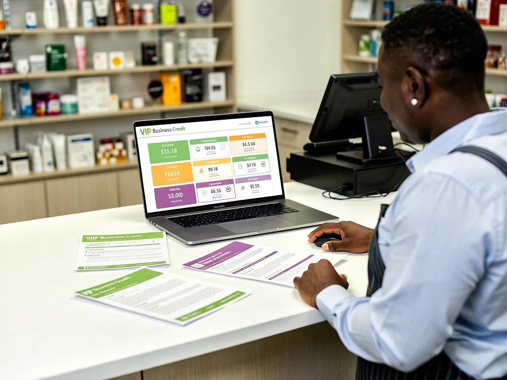 Business owner reviewing estimated loan terms and lender options on a laptop