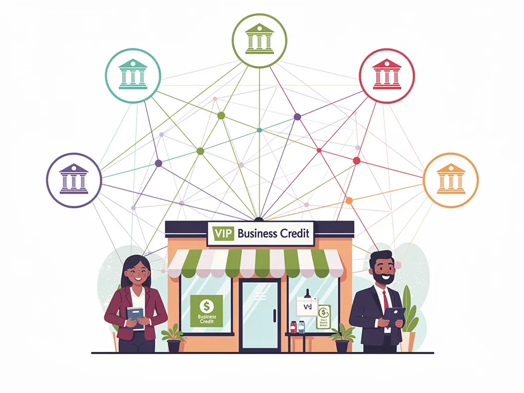 Network diagram connecting a small business to multiple national and local lenders
