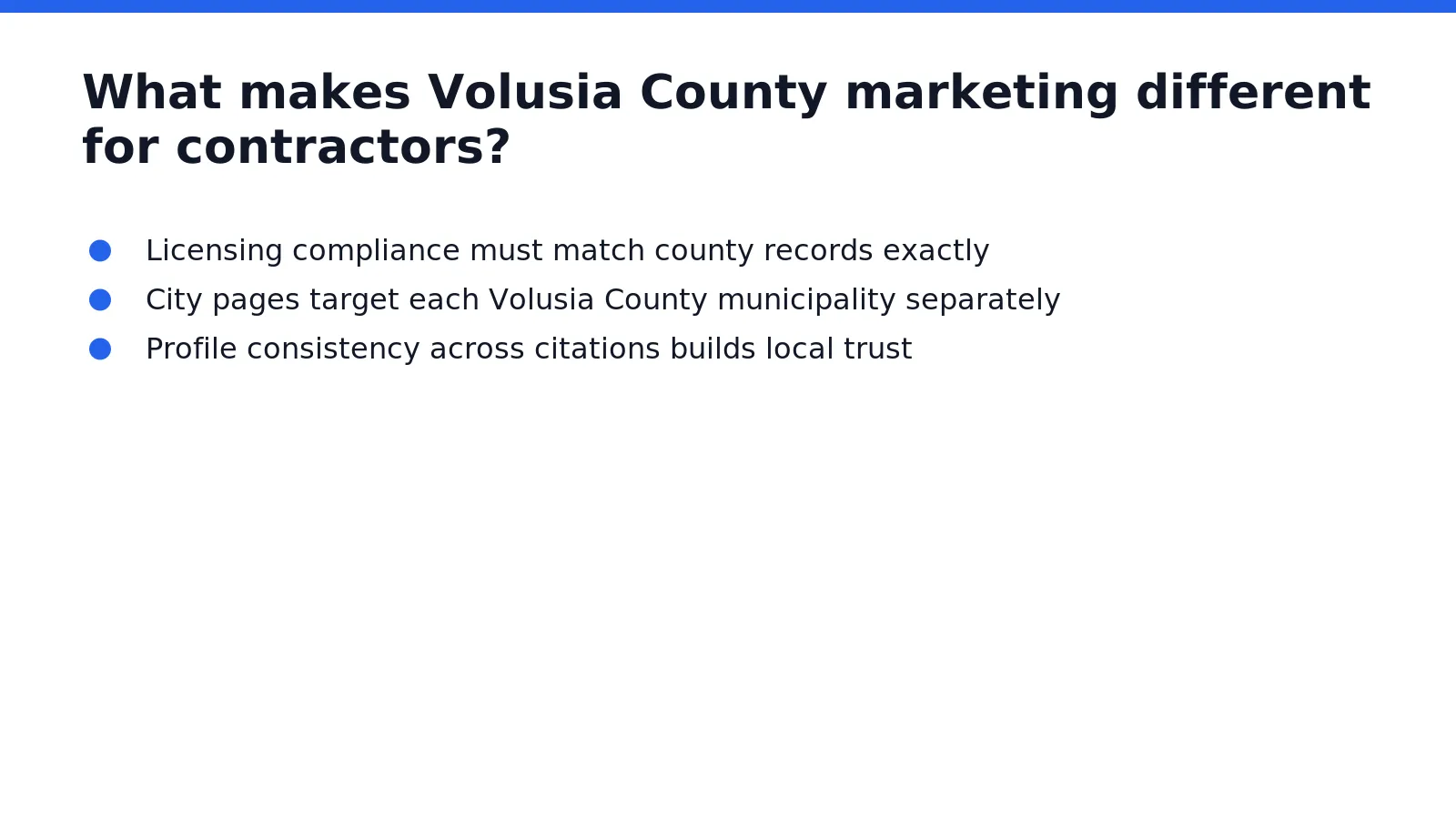 Volusia County marketing requires contractors to navigate a centralized licensing system that directly shapes how