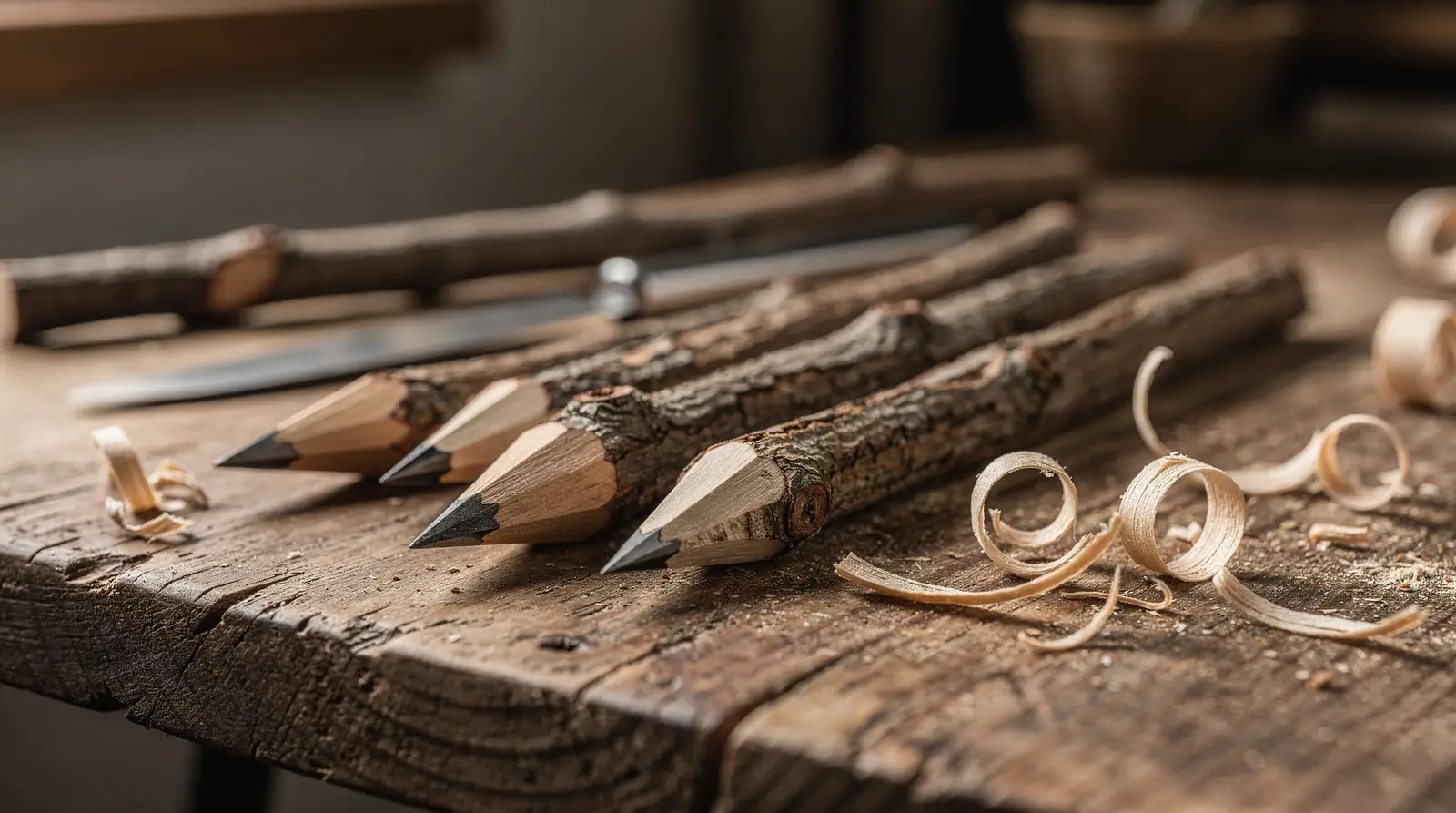 Handmade twig pencils stand apart because each one carries a natural shape and texture