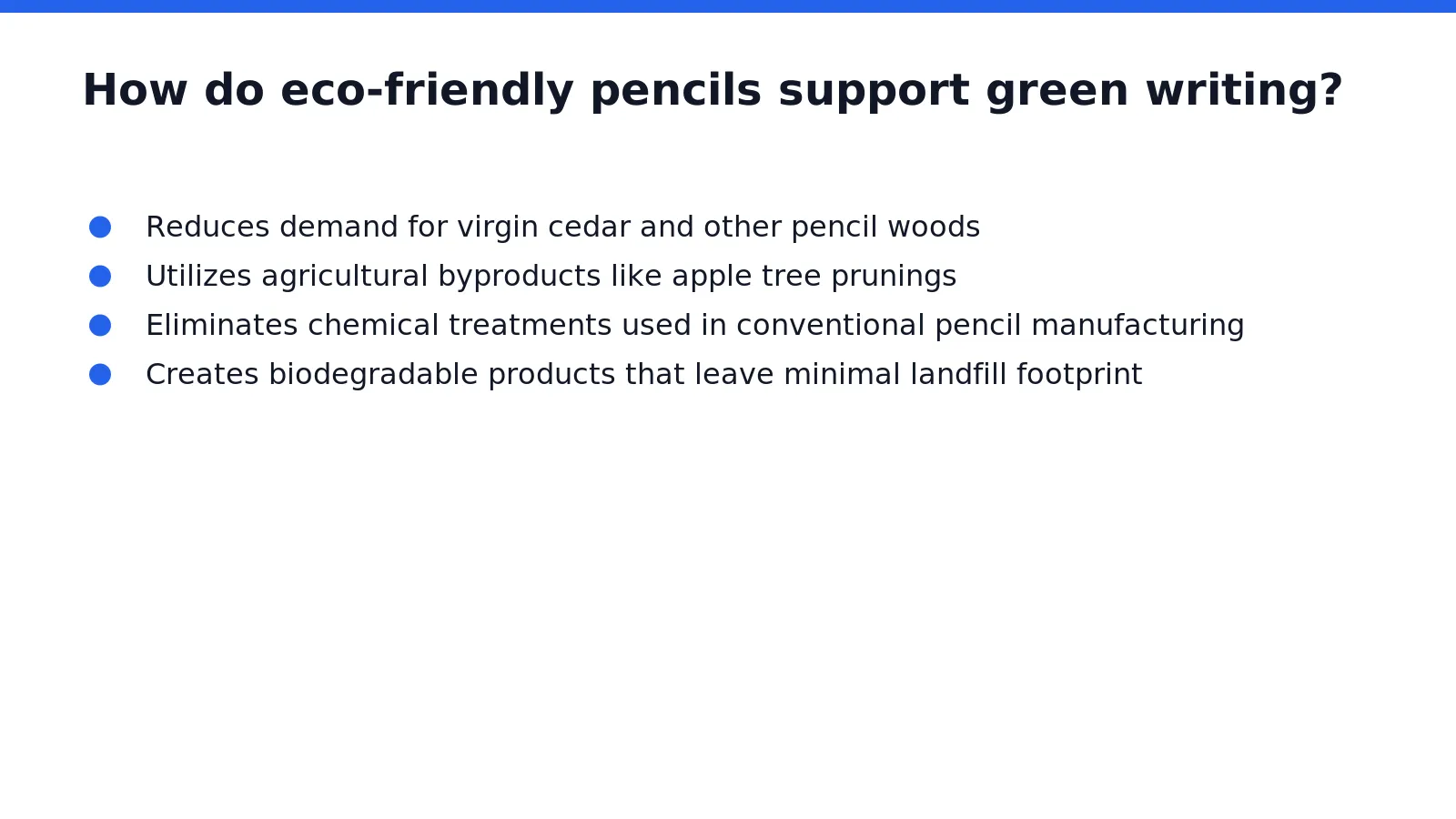 Eco-friendly pencils reduce deforestation by using wood from managed forests or recycled materials. Traditional wooden