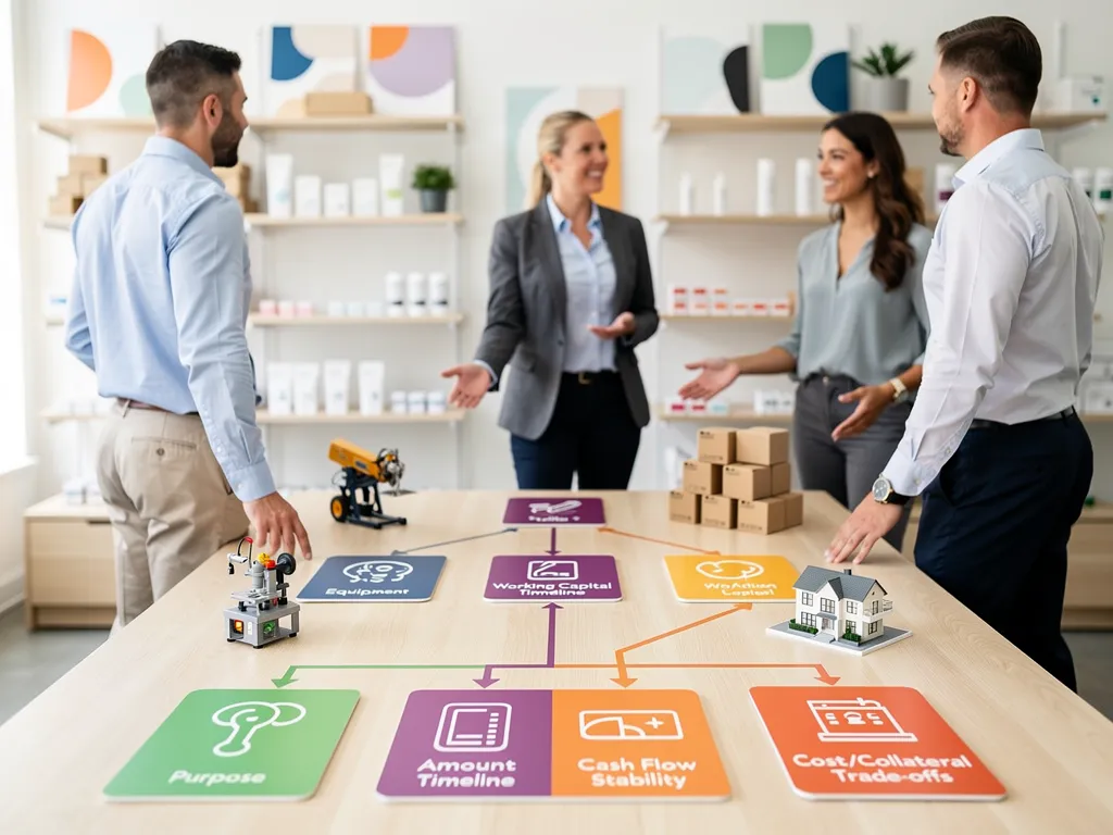 Business owner weighing financing options on a decision checklist