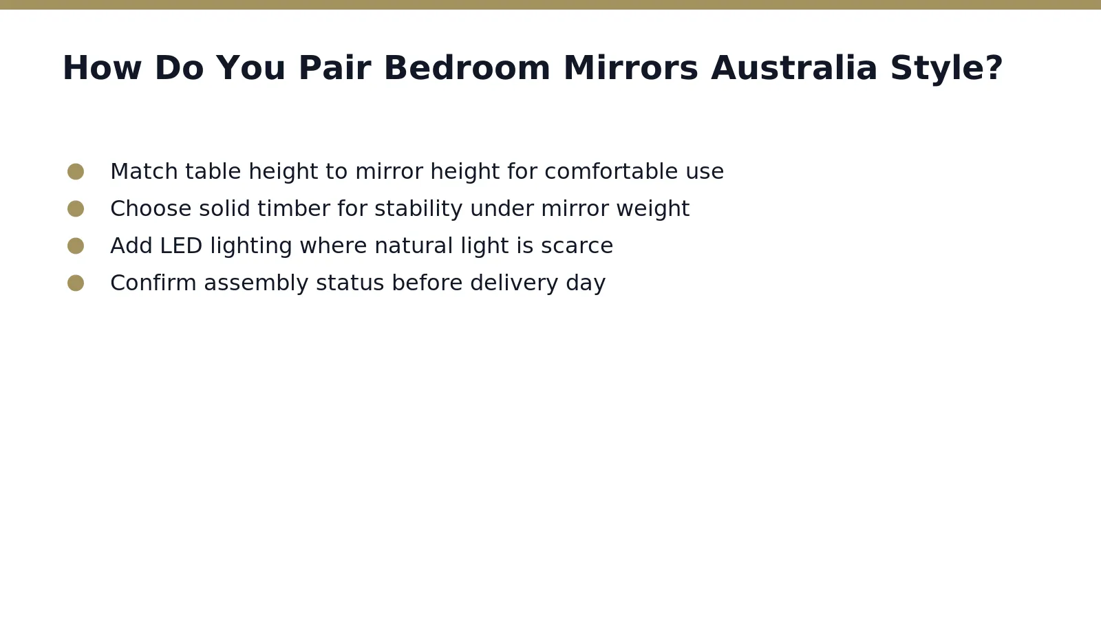 Placement matters more than size when matching mirrors to bedroom furniture. A Tassie oak hall