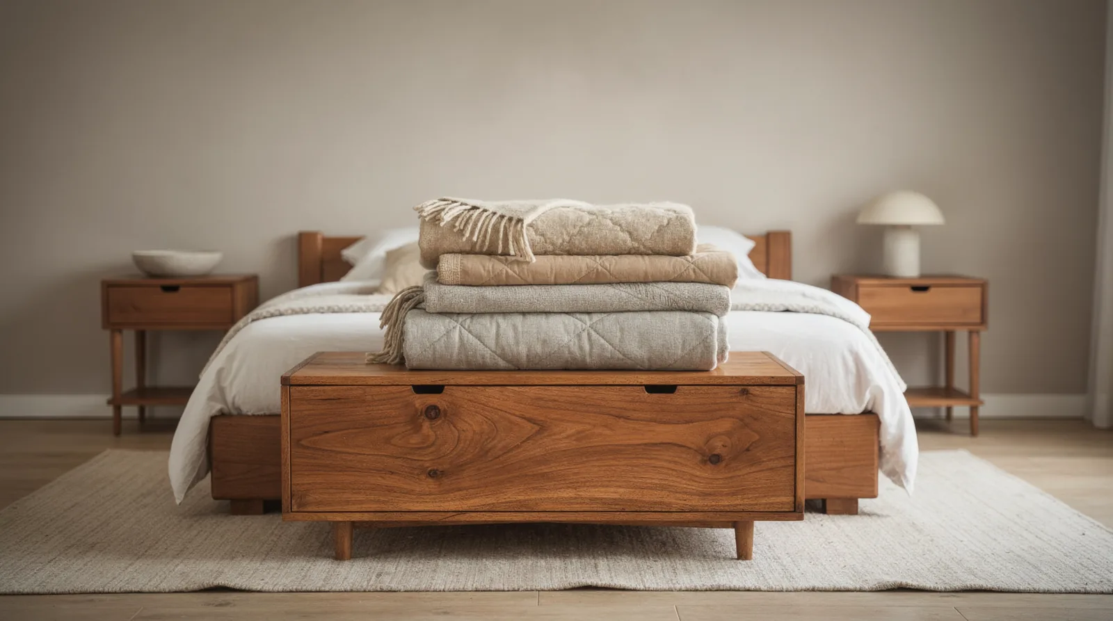 Solid wood outlasts plastic tubs by decades, not seasons. A timber blanket box resists cracking