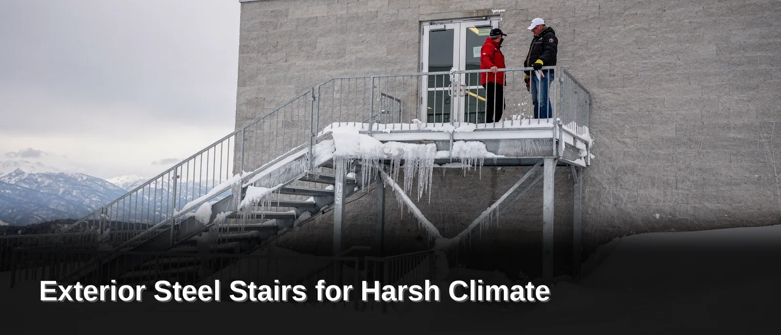 Untreated exterior steel stairs fail in high-elevation regions when moisture, freeze-thaw cycling, and UV exposure