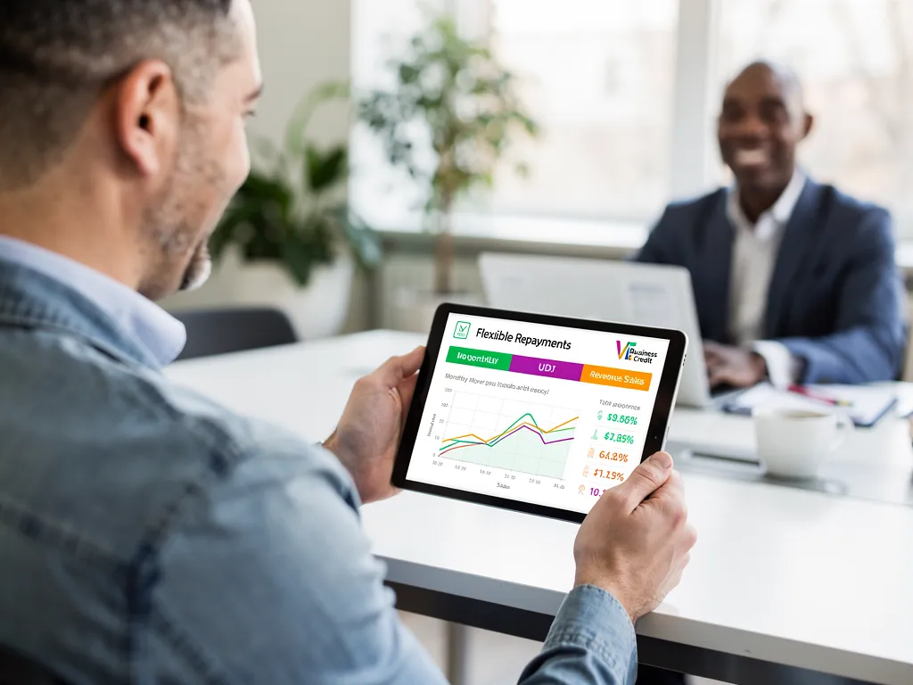 Business owner reviewing monthly revenue share repayment terms